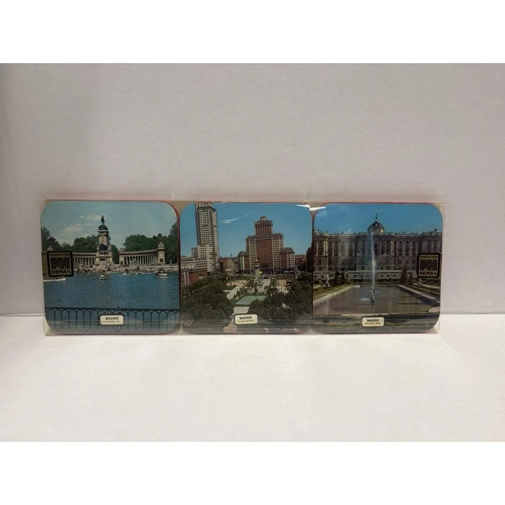 Spain Tourist Souvenir Coaster Set of 6 iconic places Espana cork back‎ vintage